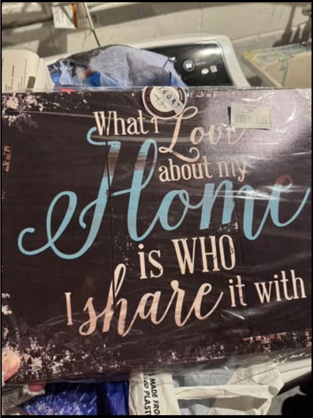 Decorative Wall Sign "What I Love About My Home" in Teal & Cream
